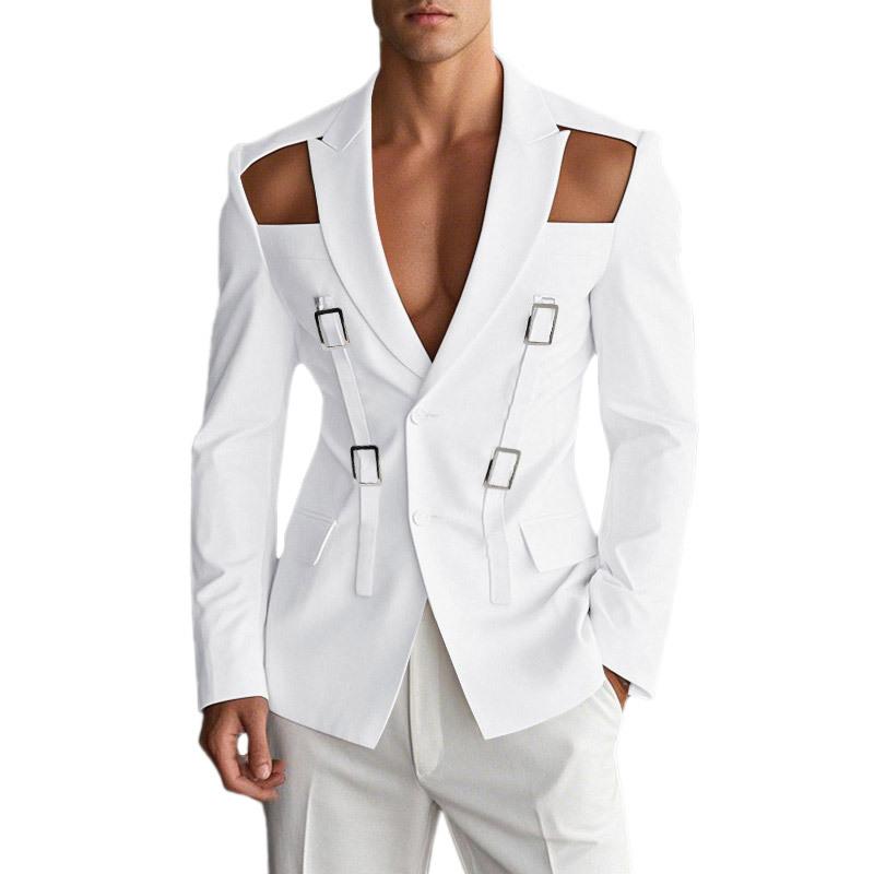 Autumn Men s Fashion Hollow Metal Buckle Performance Suit Solid Color Slim Fit Blazer S