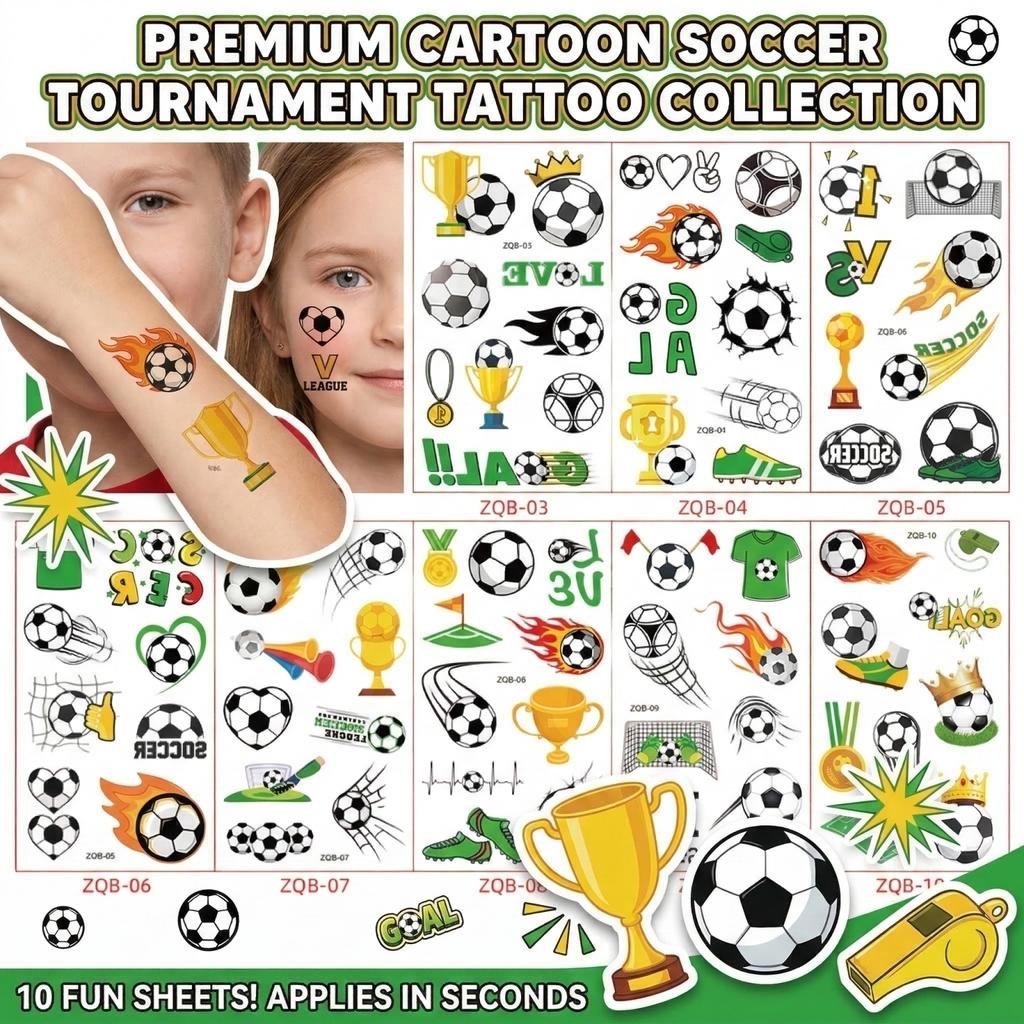 Temporary Tattoo Stickers Soccer Theme Assorted Designs for Kids and Adults Waterproof Sports Body Art Decoration