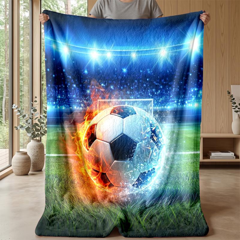 Flaming Soccer Ball 1 Theme Blanket Lightweight Warm Flannel Blanket Decorative Throw Blanket for Home Decoration