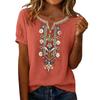Camisa de Mujer Moderna Oversize Bordada de Cuello en V de Manga Corta Top Casual