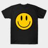 Asian Size Men Black Print T-shirt Happy Face Smiley Face Emoji No-Cut Print Cotton Tshirt