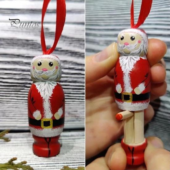 2Pcs/Set Christmas Santa Hanging Decoration Wood Crafts Reusable Holiday Decor Xmas Tree Grandpa Granny Ornament Pendant Party Supplies Gift