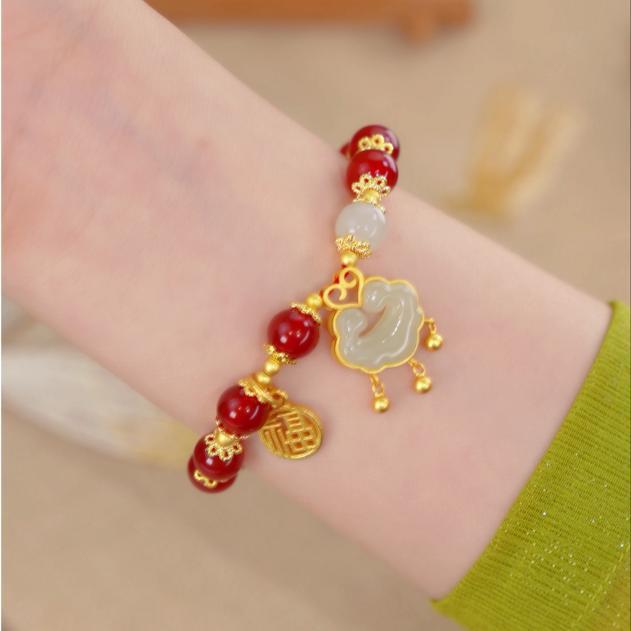 Natural Red Agate Resin Peace Lock Bracelet Blessings of Peace Niche Gift Bracelet for Girlfriend or Best Friend