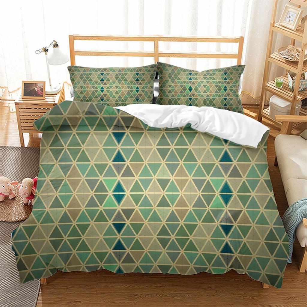 Vintage Plaid Geometric Pattern Bed Three-Piece Set 3D Digital Printing