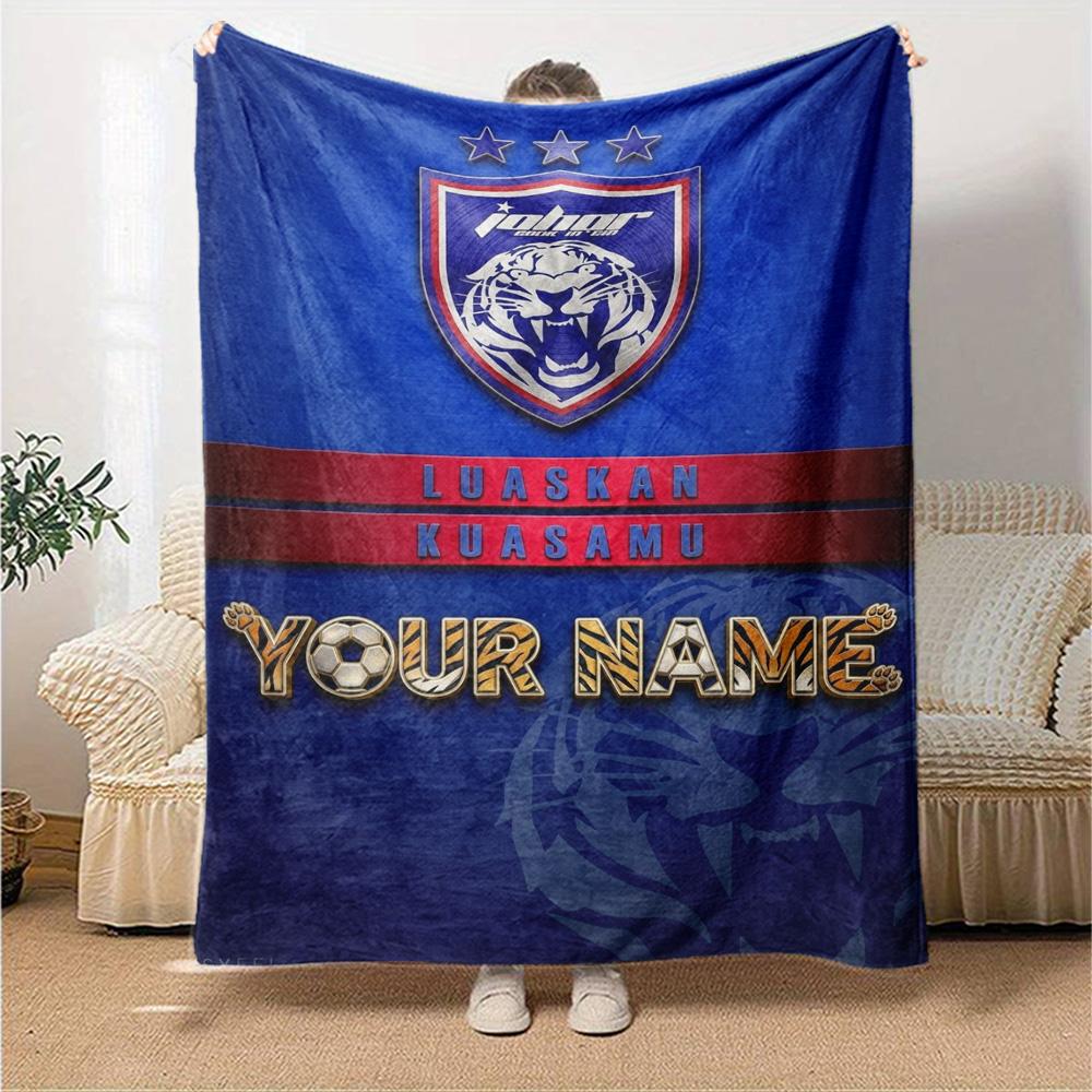 Name Custom Johor Darul Ta'zim FC Print Flannel Blanket High Quality Warm Comfortable Cover for All Seasons Perfect for Gifts Home Decor