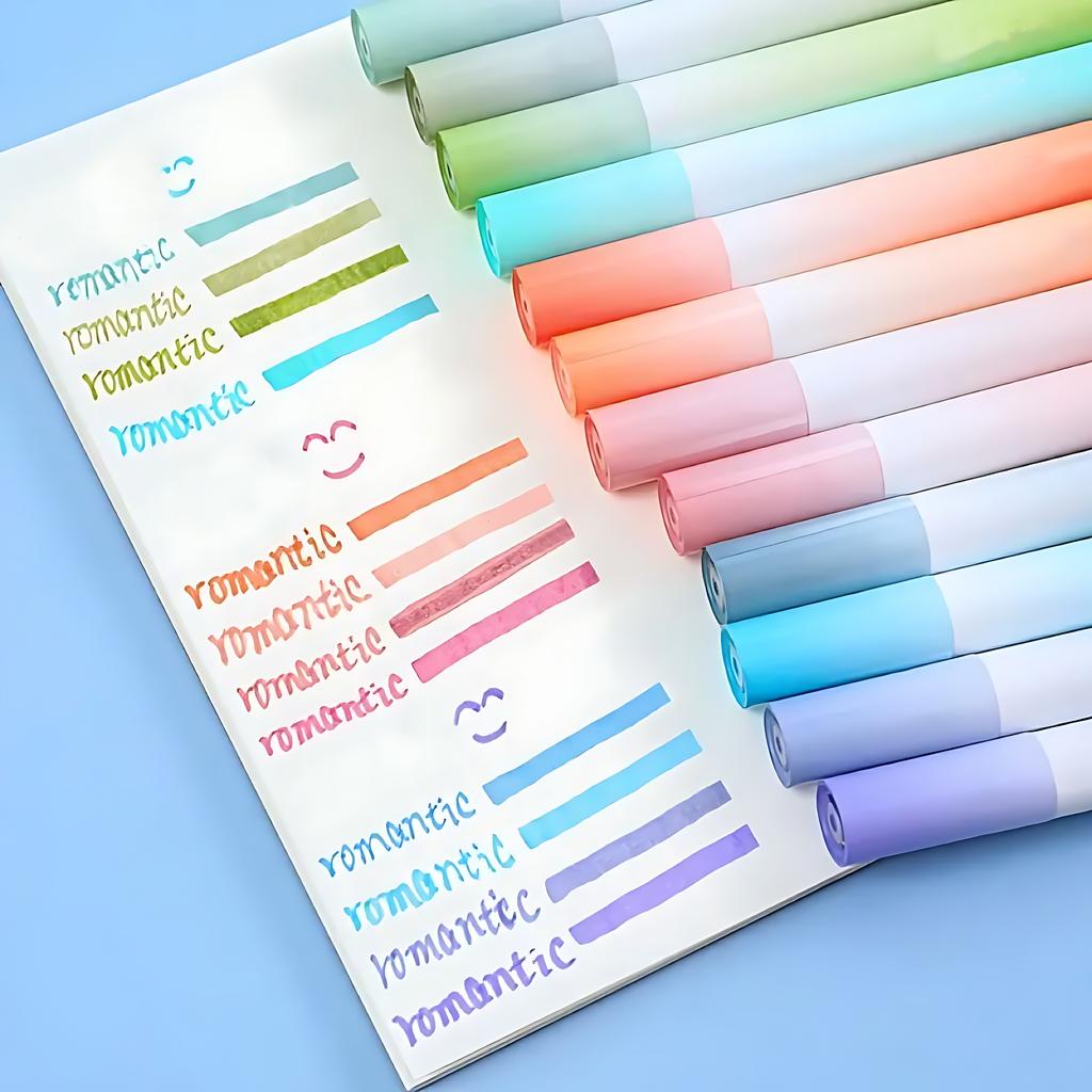12pcs Soft-light Morandi Color Highlighter Marker Pen, For Note-taking/Drawing Crafts Journaling.