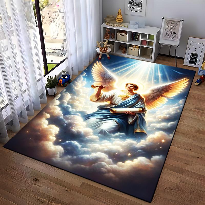 Angel with Trumpet and Scroll Rug: Non-slip rug suitable for living room and bedroom sofas