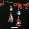 Retro contrasting pom-pom earrings, exaggerated personality, bohemian vacation long fringed temperament earrings for women