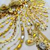 Handmade Sewn on The Web 3D Lace Rhinestones Applique Crystal Patches with Stones Sequins Beads Wedding Dress Accessories (Yellow)