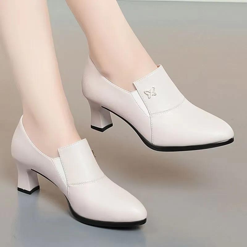  women classic pointed toe beige comfort high heel ankle boots zapatos de mujer lady fashion black autumn shoes ab708