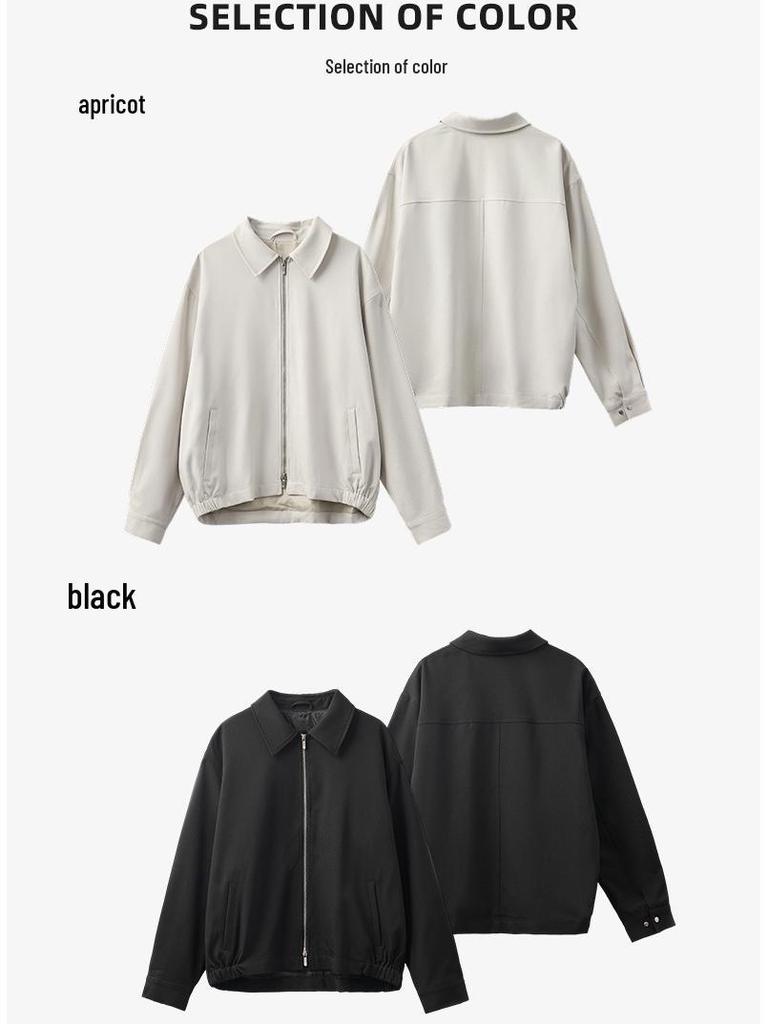 Men’s 2025 Black Casual Double Zipper Lapel Jacket
