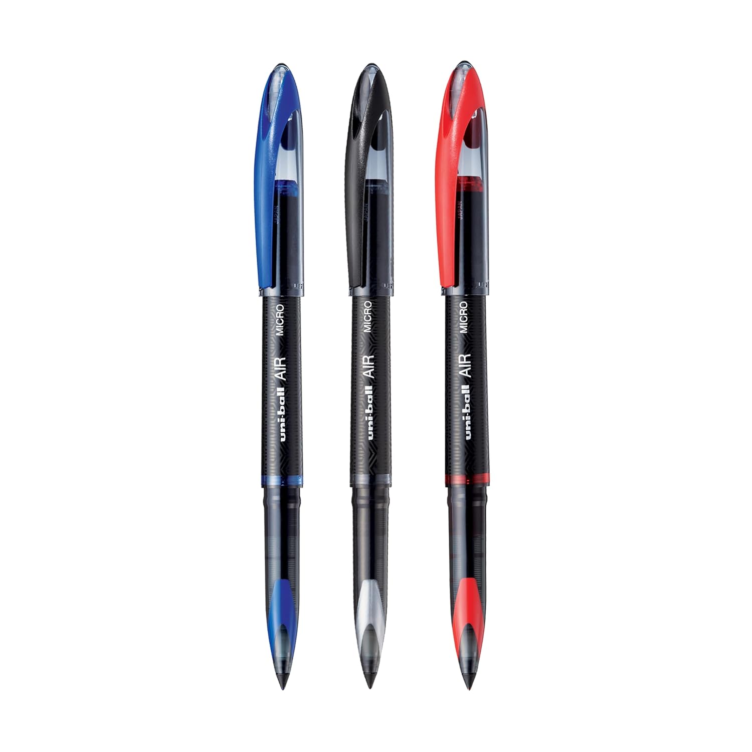 UNI-BALL Air UBA188M 0.5mm Roller Ball Pen Pack of 3 with Blue Black Red Ink Smooth Writing