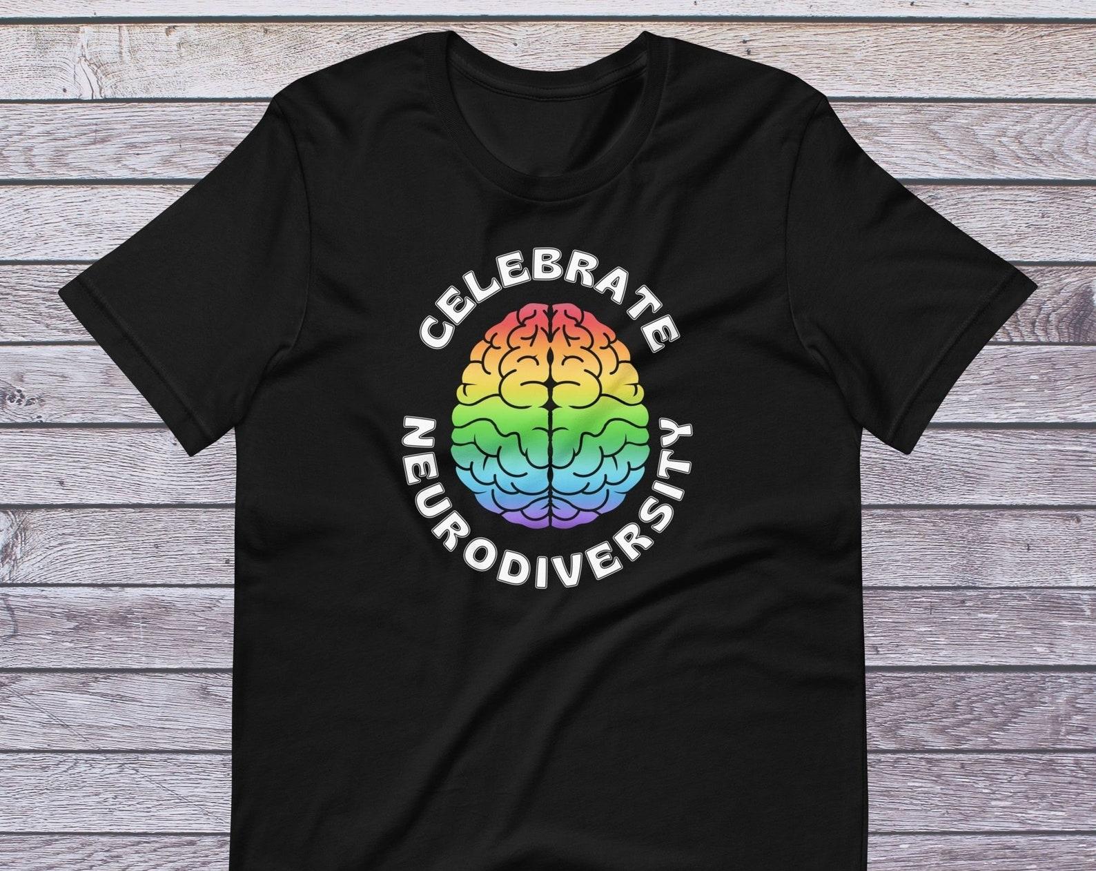 Neurodiversity T-Shirt: Rainbow Brain, Mental Health Awareness L