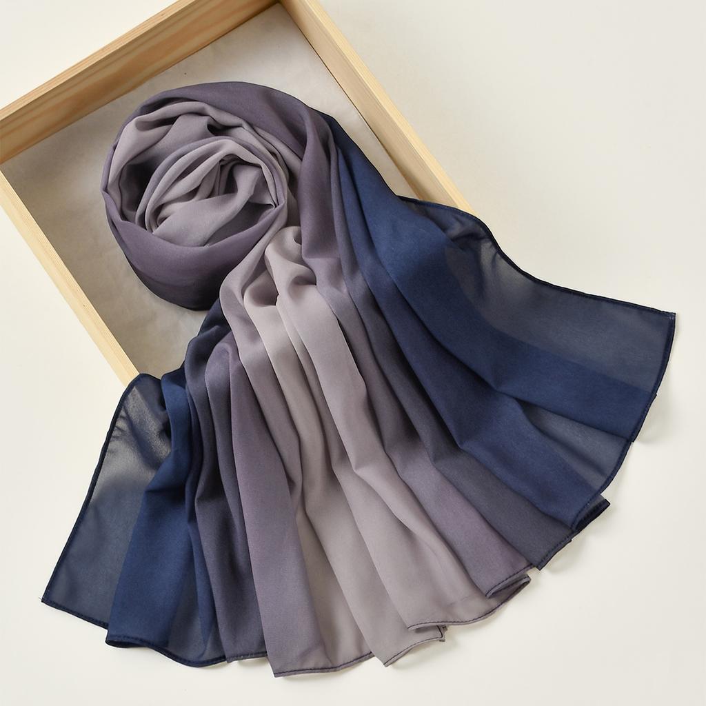 Summer Women Gradient Chiffon Hijab Scarf Long Shawl Muffler High Quality Fashion Muslim Headband Neckerchief 180*70Cm