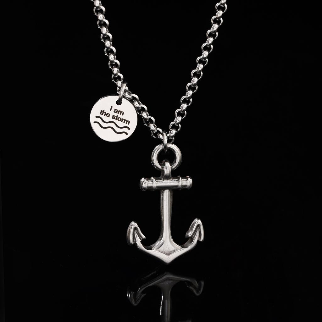 Fashion Round Medal Anchor Pendant Square Bead Chain Necklace for Men Women