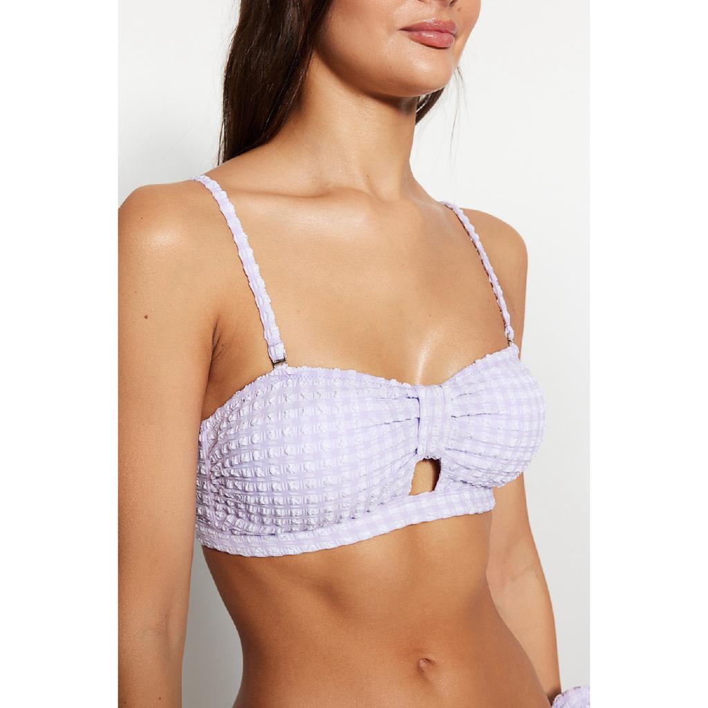 Gingham Textured Strapless Cut Out/windowed Bikini Top Tbess22bu0068