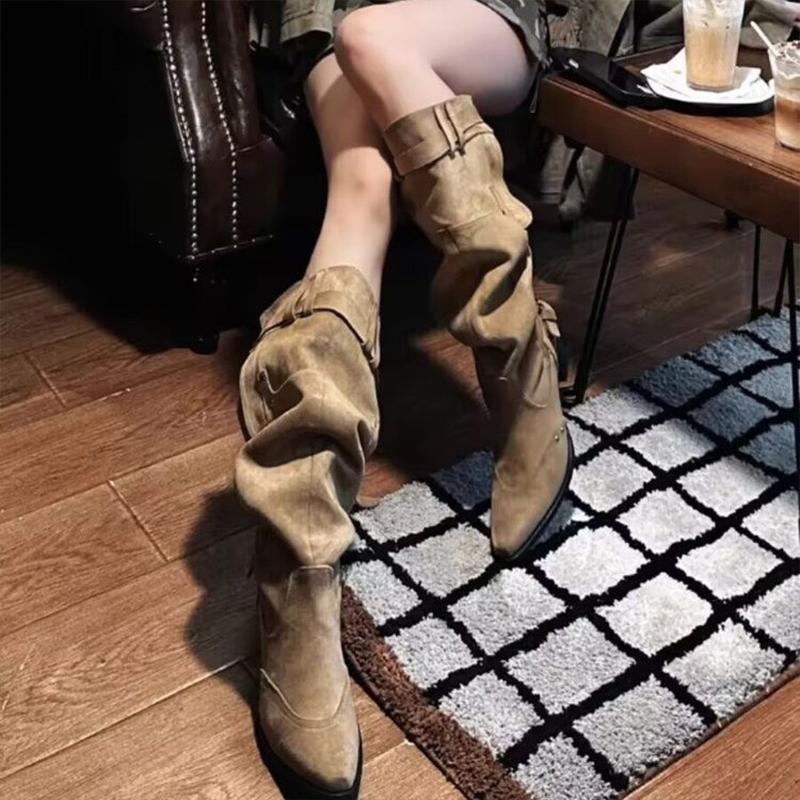 Pointed Toe Women High Boots Designer Fashion Shoes High Heels Chunky Elegant Shoes  Winter Trend Women’s Motorcycle Botas