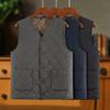 Herr Höst Vinter Fleece Varm Enfärgad V-ringad Väst Ärmlös Förtjockad Knapp Casual Rutiga Jackor