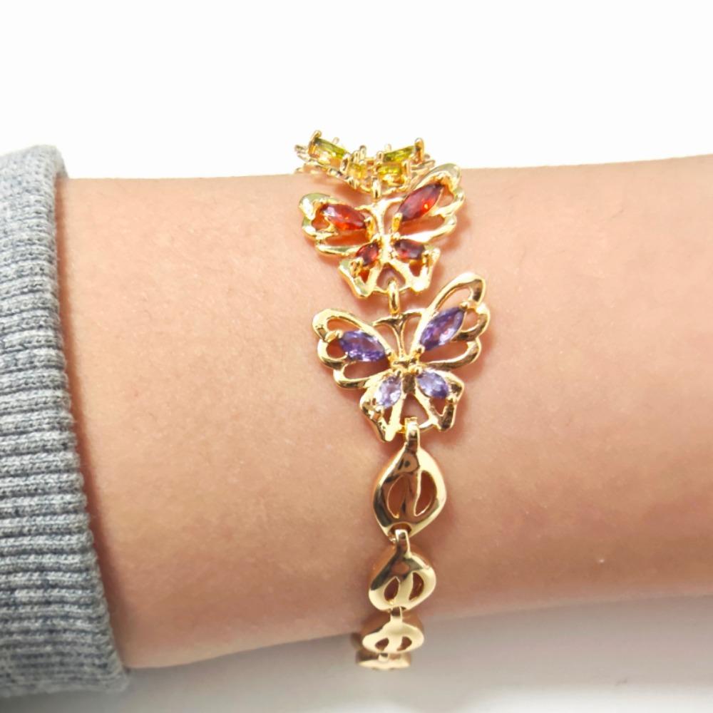 Flerfarget Cubic Zirconia Sommerfuglarmbånd Bladlenke Kvinners Daglig Vakkert Bruk Smykker