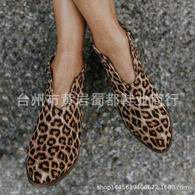 Size Large Size Leopard Print Martin Boots Women's 2 Autumn and Winter New Pointed Side Zipper Suede Women's Boots
