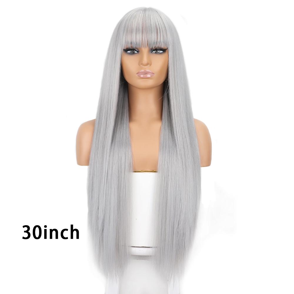 Long Straight Wig With Bangs Natural White Hair Wigs Synthetic Heat Resistant Wigs For Girls Daily Party Use