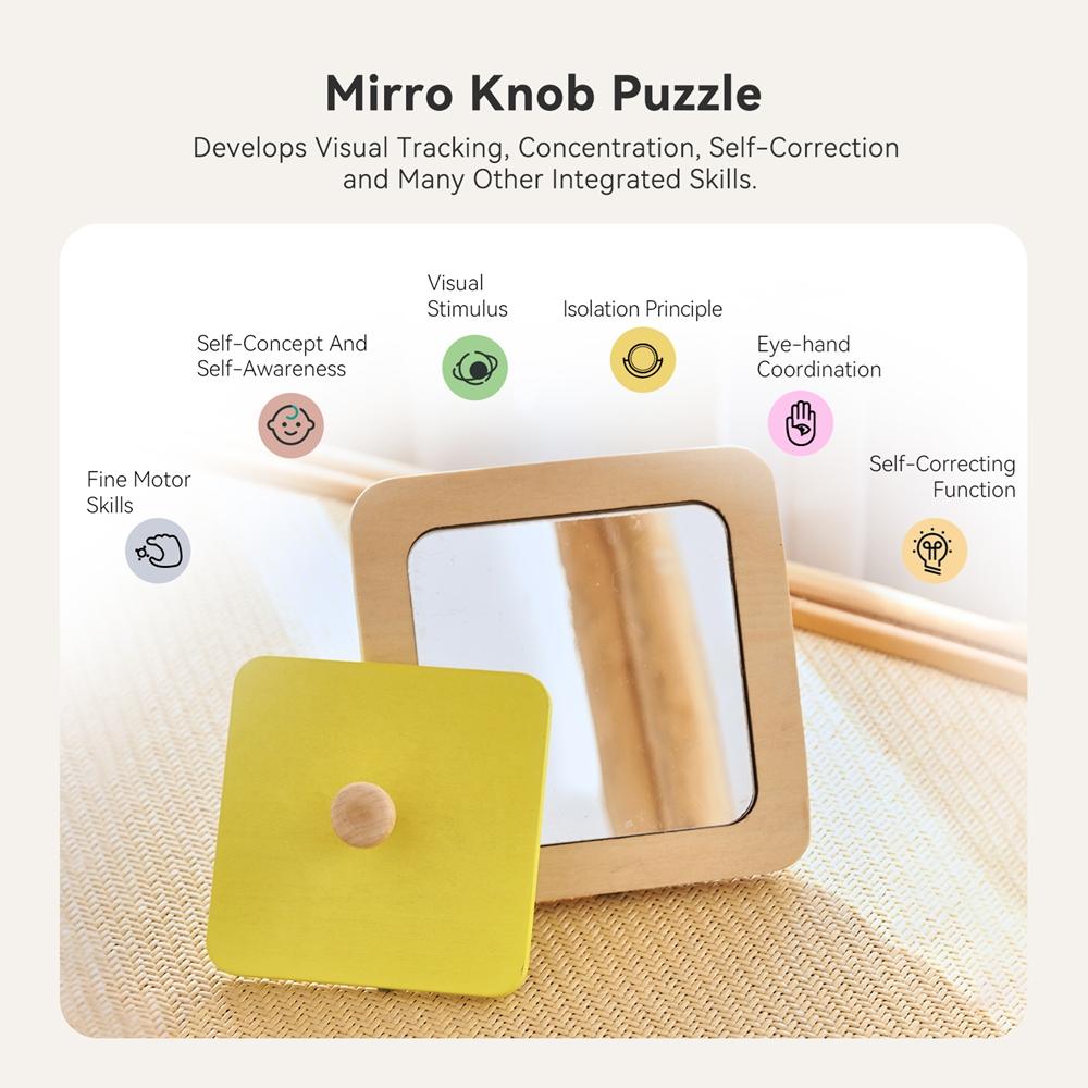 Baby Montessori Mirror Puzzle Busy Board Wooden Toys Children Early Educational Sensory Toy For Toddler Preschool Teaching Aids