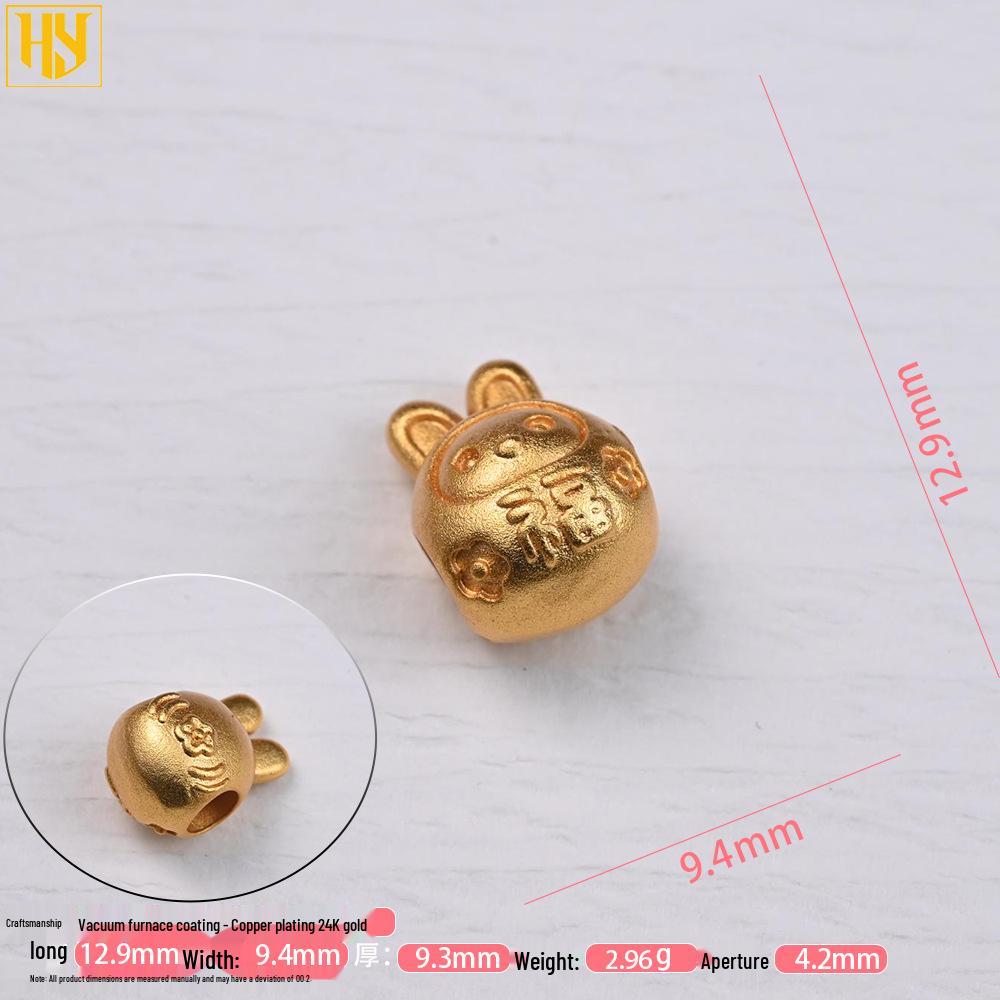Copper-Plated Sand Gold Wealth Crab Dumpling Spacer with Lucky Rabbit Bead for DIY Jewelry Making