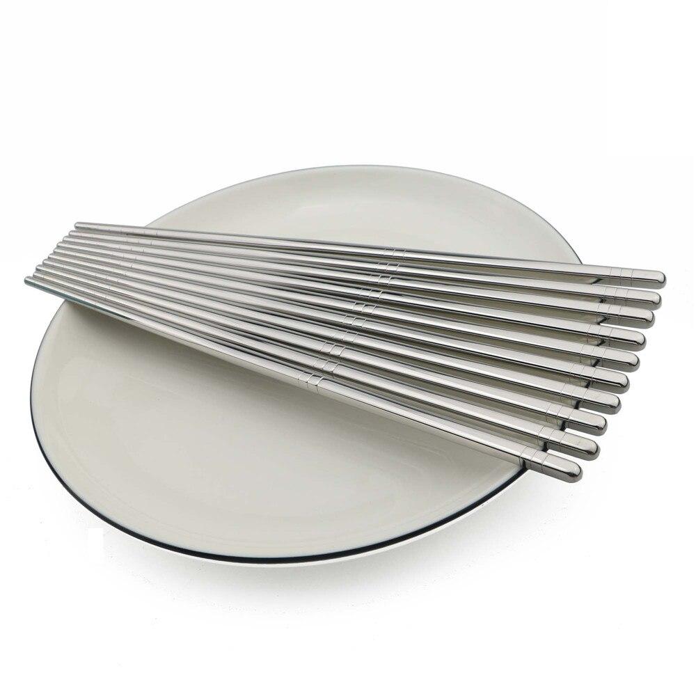 Chinese Chopsticks 5 Pairs Set Silver 304 Stainless Steel Food Grade Reusable Chopsticks Tableware Noodle Sushi Sticks