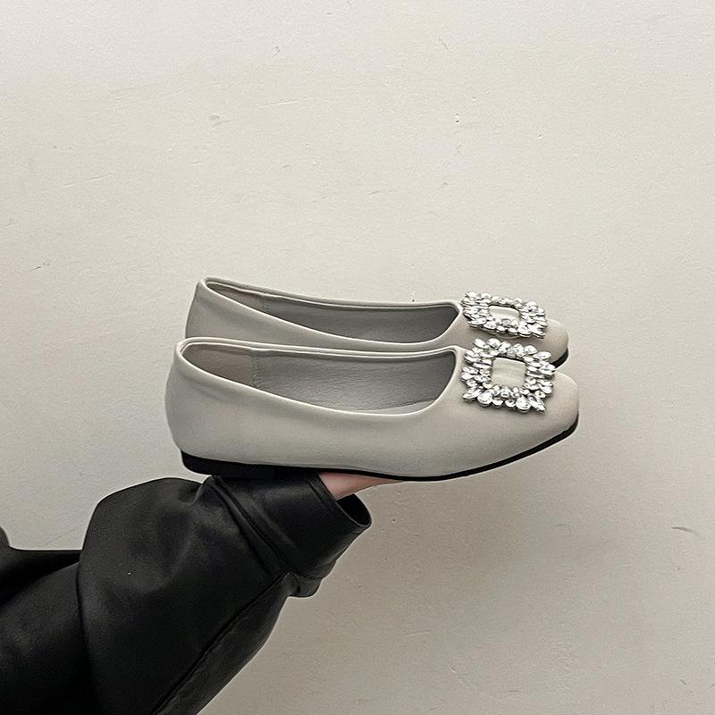 French gentle fairy shallow mouth single shoes female spring new fashion rhinestone square buckle evening breeze square head temperament Mary Jane sho