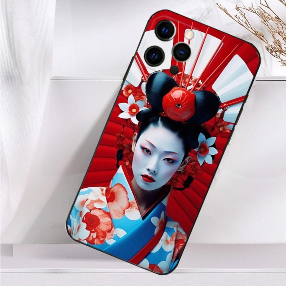 Japanese Geisha W-Woman Phone Case For iPhone 16,15,14,13,12,11 Plus,Pro Max,XS,X,XR,SE,Mini,8,7 Soft Silicone Black Cover