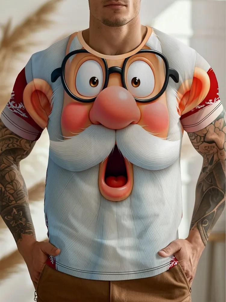 Fashionable Casual Comfortable Breathable Short Sleeved Round Neck T-shirt Summer Large Loose Creative Christmas Portrait 3D Printed Men's T-shirt