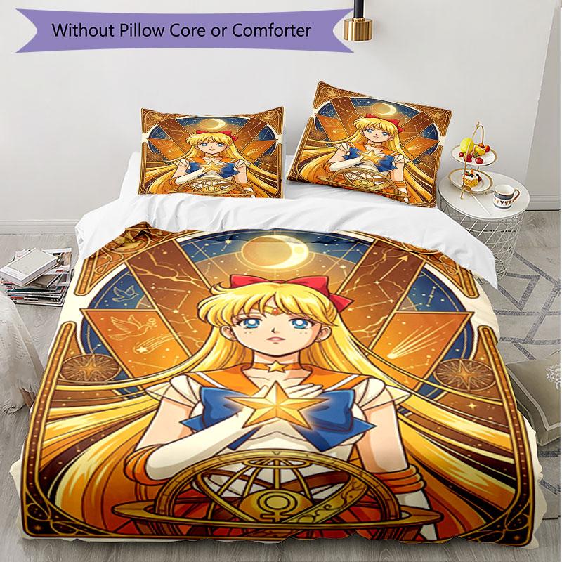 3pcs Duvet Cover Set (1*Duvet Cover + 2*Pillowcase, Without Core), Sailor Moon Print Soft All‑Season Bedding Set, Home Bedroom Decor Gift