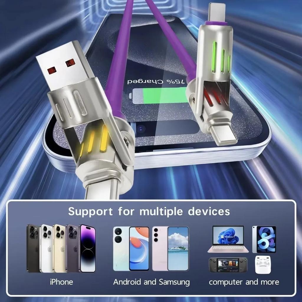 240W Fast Charge Cable 4-in-1 USB Type C Silicone For iPhone Samsung Huawei Xiao Mi Type-C To USB A High Speed