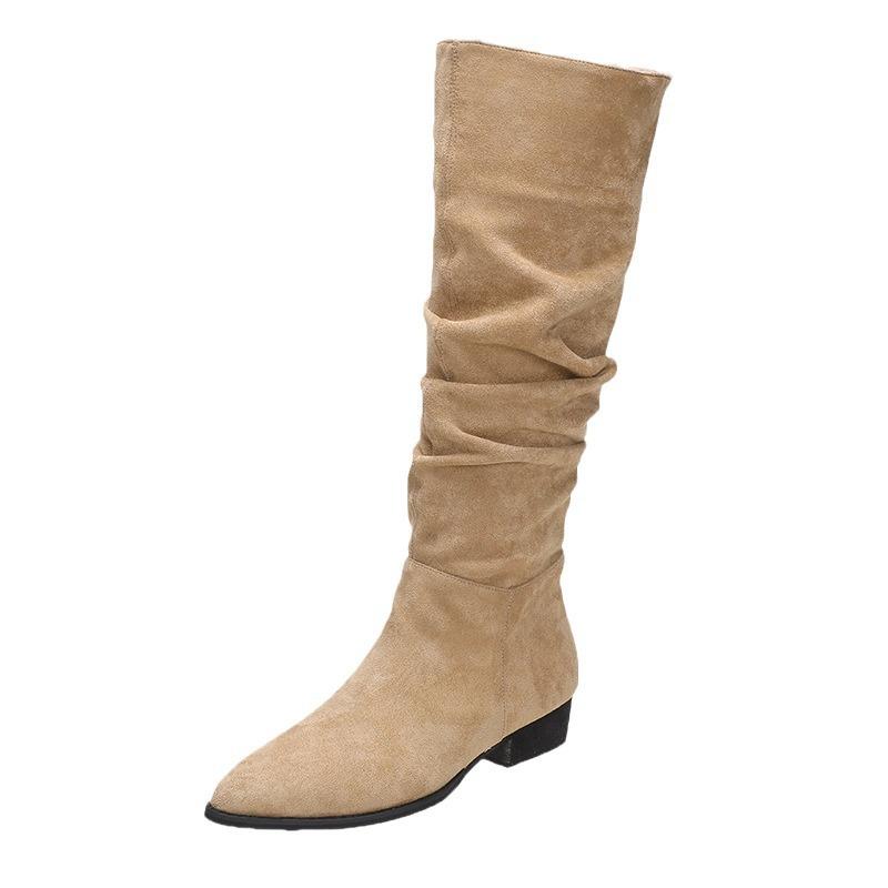 Fashion Frosted pleated long knight boots women autumn new heel boots pointed Chelsea boots women P637