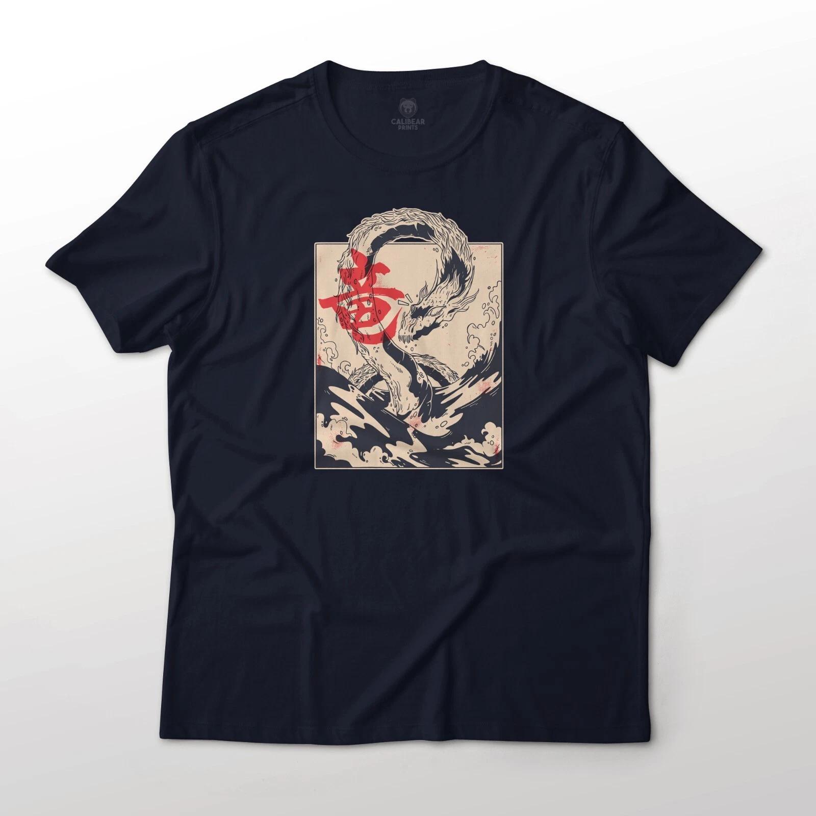 Japanese Sea Dragon Wave Art Aesthetic Graphic T-T-Shirt Unisex 100% Cotton Tee 3XL