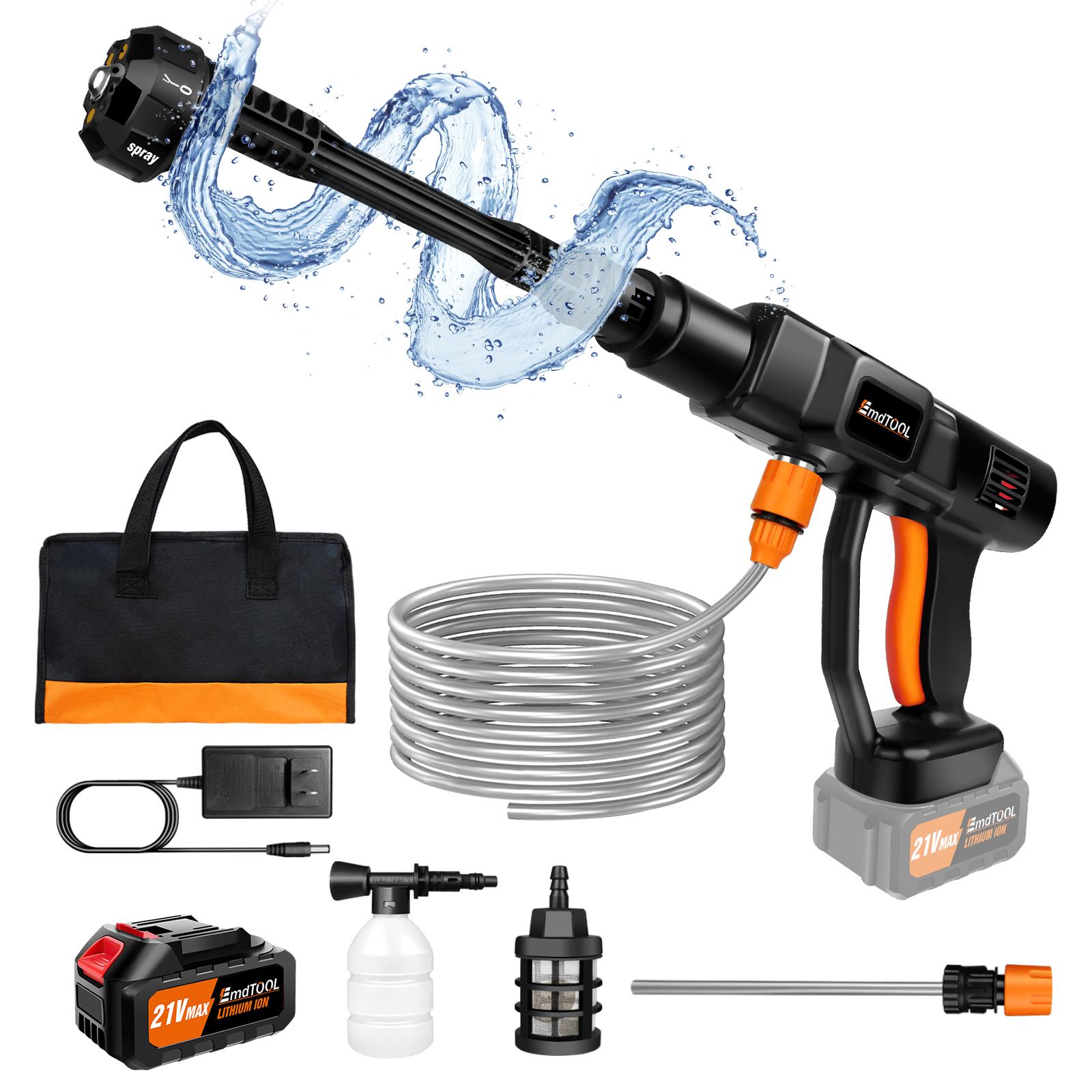 

Беспроводная мойка высокого давления DayPlus, портативная мойка высокого давления 3000 фунтов на кв. дюйм, легкая струйная мойка с регулируемой насадкой 6 в 1 Battery Powered