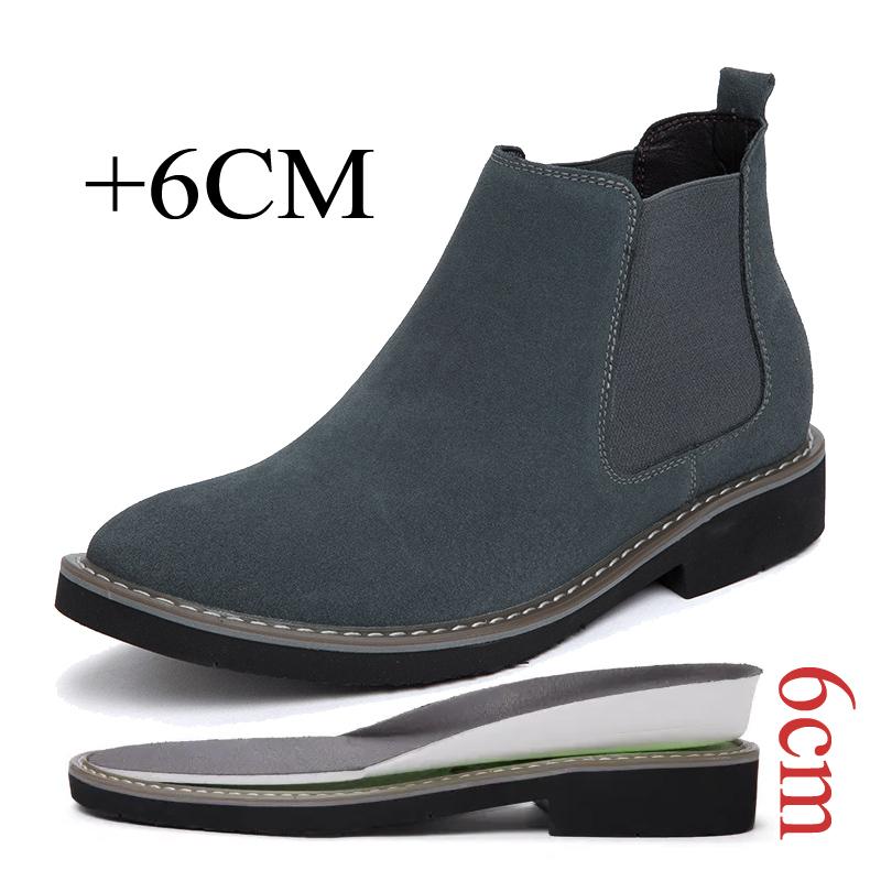 

Классические фирменные ботинки с подъемом, мужские ботинки «Челси» в британском стиле, замшевые ботинки, высококачественные кожаные ботинки с подъемом на 6 см, деловые ботинки 46 серый