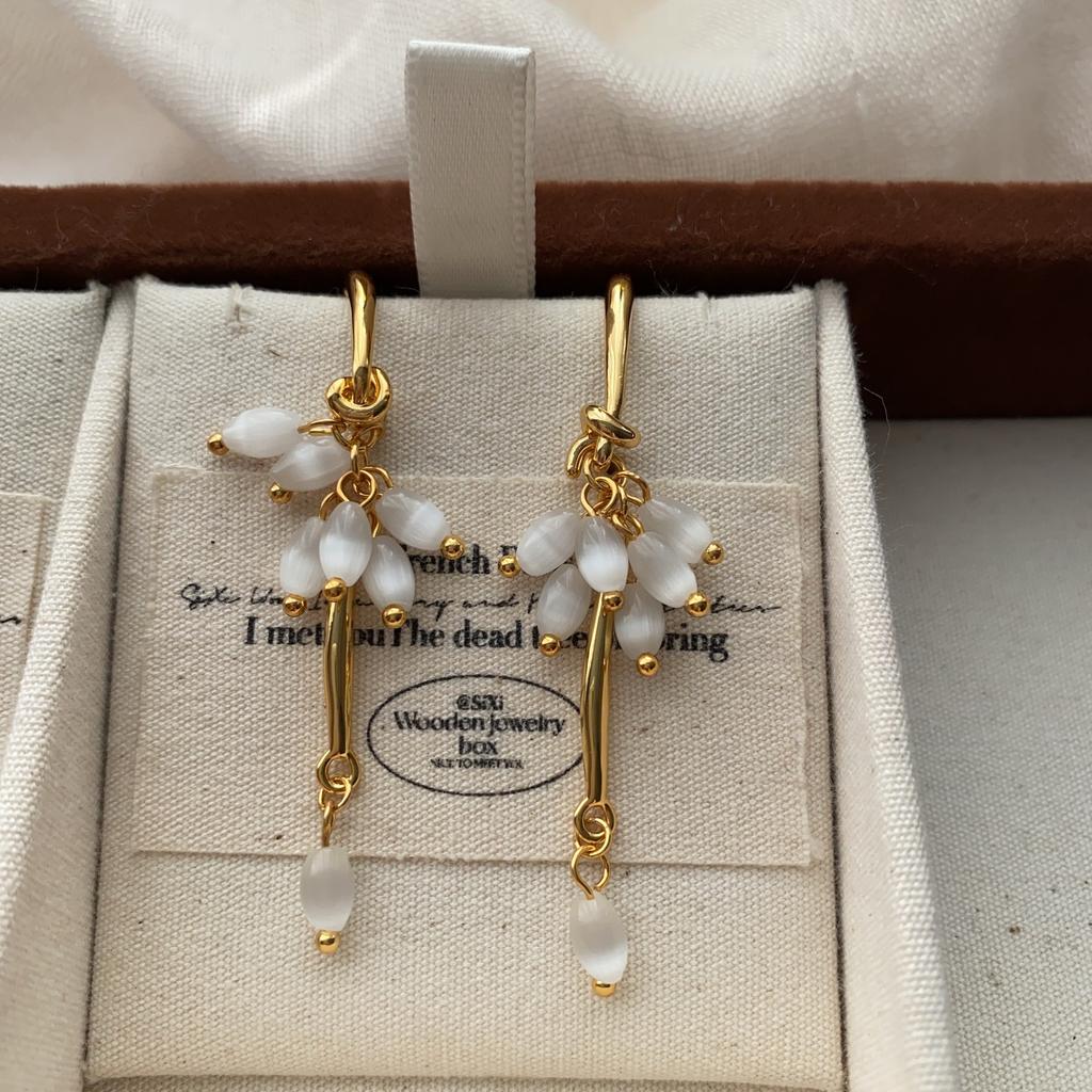 Pearl Chain Fringed Earrings Earrings Handmade Beaded Pendant Light Luxury High-End Exquisite Versatile Fashion Temperament Earrings