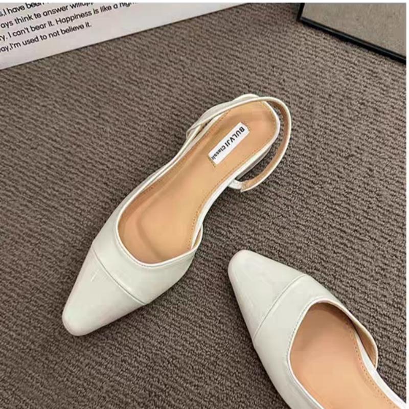 Large Size Low-heeled Women's Sandals - Fashionable New Style, Can Be Paired with Skirts, French Pointed-toe Open Heel Shoes