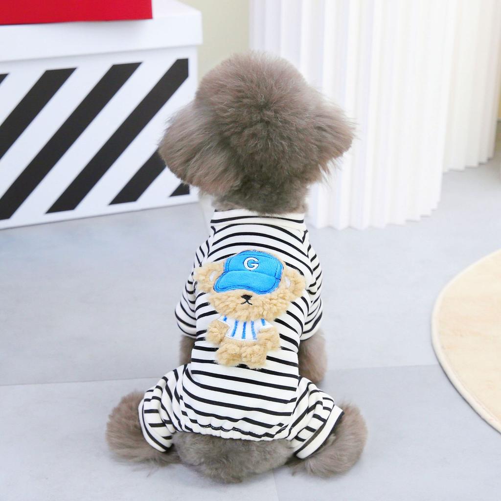 Dog Striped Four Legged Pants Home Clothes Teddy Four Legged Pajamas Teddy Striped Base Shirt Autumn Winter Jumpsuit Base Shirt