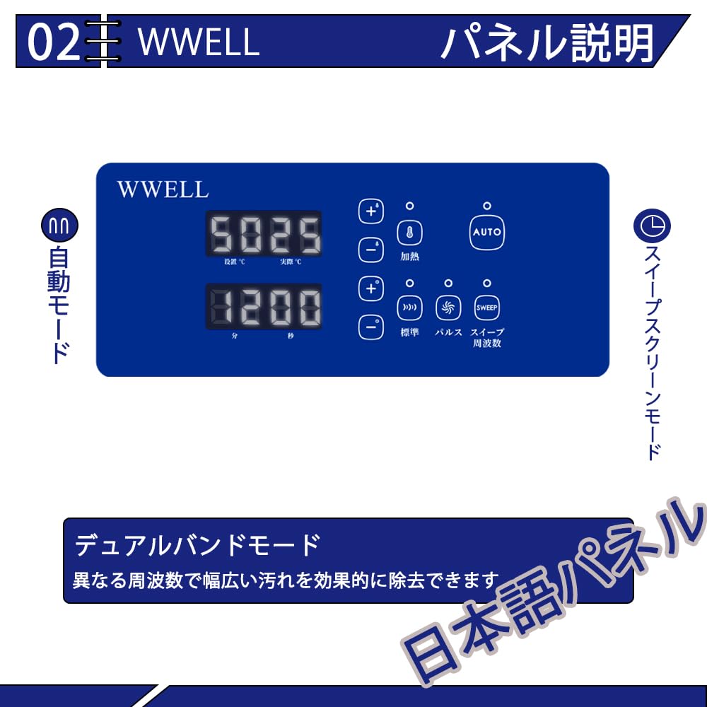 WWELL Ultrasonic Cleaner 30L Commercial Grade Tabletop 28/40kHz Sweep Frequency Automatic Touch Panel Heating Degassing for Electronic Components