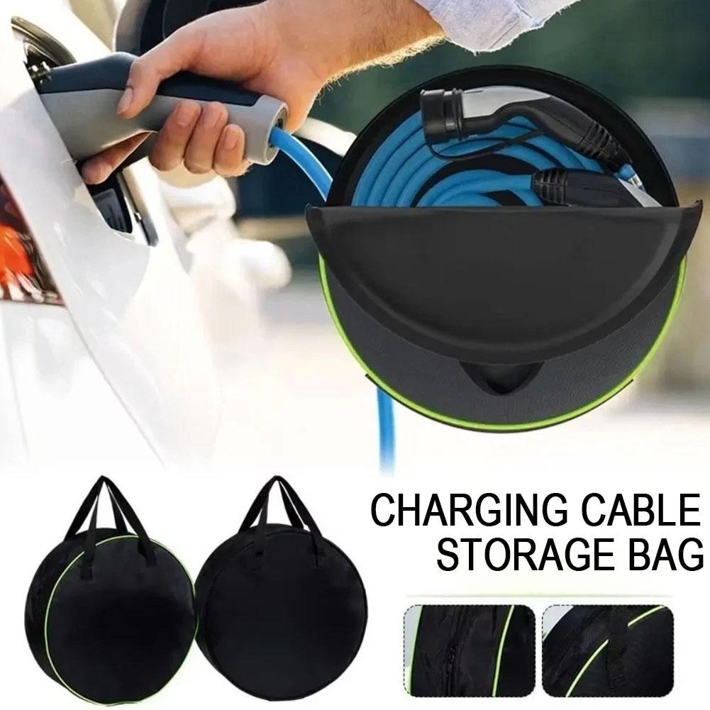 New Black Green Car Charge Cable Bag Waterproof Oxford Cloth Storage Bags Round Car Tools Organizer
