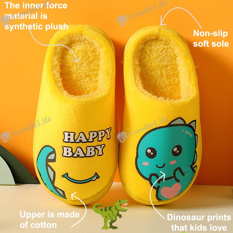 

Детские мультяшные хлопковые тапочки с динозаврами Зимние теплые противоскользящие с толстой подошвой Милые домашние туфли для девочек 34-35 розовый