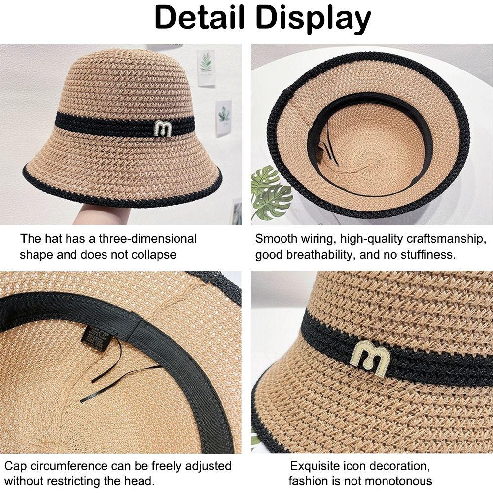 Breathable Bucket Hat Letter Decor Beach Cap Wide Brim Fisherman's Hat  Women Girls