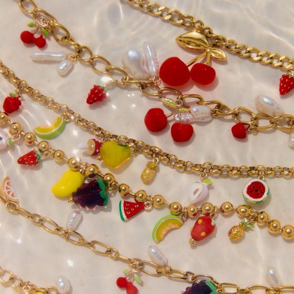 Loveheart Cherry Bracelet Retro European Style Love Chain Choker Strawberry Necklace  Travel