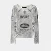 Badblood BCAC Series Retro Print Distressed Slim-Fit Long-Sleeve Women's T-Shirt