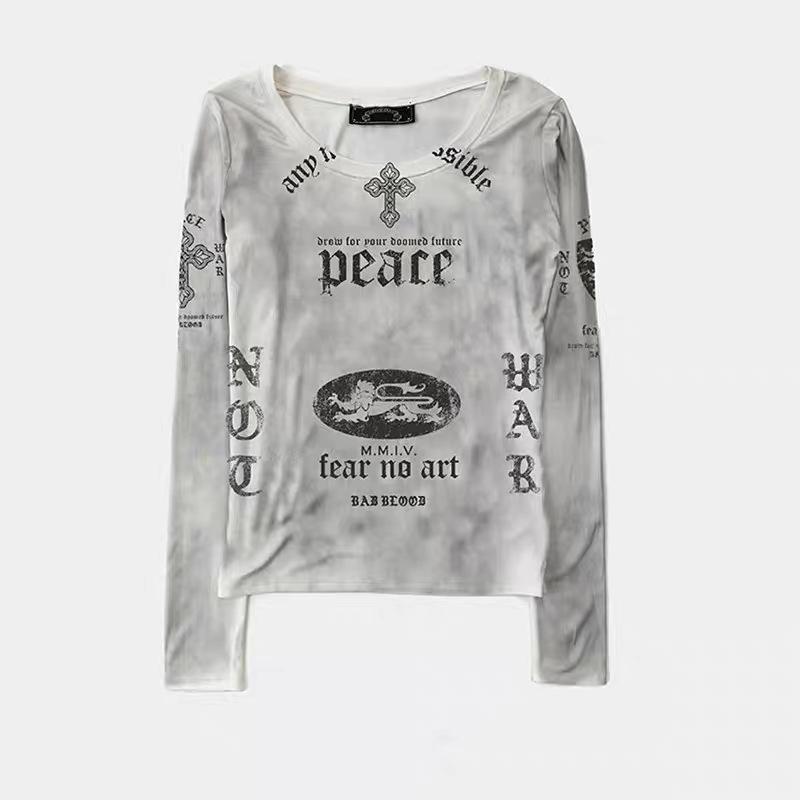 Badblood BCAC Series Retro Print Distressed Slim-Fit Long-Sleeve Women's T-Shirt