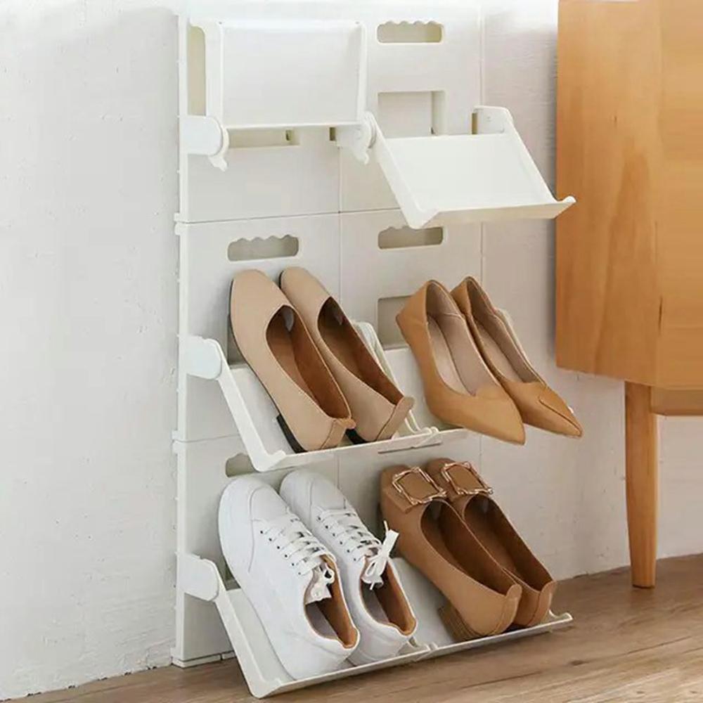 

Vertical Shoe Rack No Drill Foldable Shoes Organizer for Entryway Bathroom Slippers Storage Shelf White