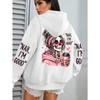 Felpa con cappuccio casual larga da donna, top stampato street fashion