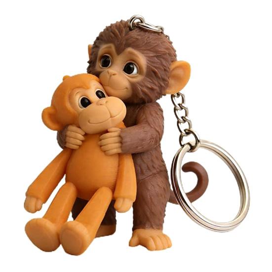3D Monkey Keychain Cute Monkey Holding Plush Toy Keychain Decoration for Backpack Purse Bag Accessories